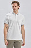 Beyaz Desenli Oxford Polo Yaka Cepli Pamuklu Klasik Comfort Fit Rahat Kesim Tişört 1011240171