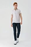 Taş Rengi Baskılı Jakarlı Düğmeli Yaka Cepli Casual Slim Fit Dar Kesim Tişört 1011240173