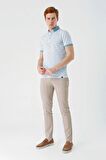 Açık Yeşil Baskılı Jakarlı Düğmeli Yaka Cepli Casual Slim Fit Dar Kesim Tişört 1011240173
