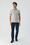 Taş Rengi Desenli Jakarlı Düğmeli Yaka Cepli Casual Slim Fit Dar Kesim Tişört 1011240175