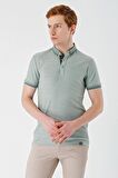 Koyu Yeşil Desenli Jakarlı Düğmeli Yaka Cepli Casual Slim Fit Dar Kesim Tişört 1011240175