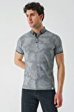 Siyah Desenli Jakarlı Düğmeli Yaka Cepli Casual Slim Fit Dar Kesim Tişört 1011240176