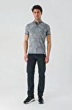 Siyah Desenli Jakarlı Düğmeli Yaka Cepli Casual Slim Fit Dar Kesim Tişört 1011240176
