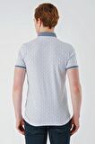Beyaz Baskılı Oxford Düğmeli Yaka Cepli Pamuklu Casual Slim Fit Dar Kesim Tişört 1011240177