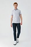 Beyaz Baskılı Oxford Düğmeli Yaka Cepli Pamuklu Casual Slim Fit Dar Kesim Tişört 1011240177
