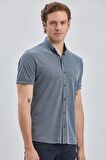 Koyu Lacivert Desenli Oxford Polo Yaka Cepli Pamuklu Casual Slim Fit Dar Kesim Tişört 1011240178