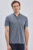Koyu Lacivert Desenli Oxford Polo Yaka Cepli Pamuklu Casual Slim Fit Dar Kesim Tişört 1011240178