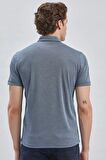 Koyu Lacivert Desenli Oxford Polo Yaka Cepli Pamuklu Casual Slim Fit Dar Kesim Tişört 1011240178