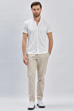 Beyaz Desenli Oxford Polo Yaka Cepli Pamuklu Casual Slim Fit Dar Kesim Tişört 1011240178