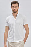 Beyaz Desenli Oxford Polo Yaka Cepli Pamuklu Casual Slim Fit Dar Kesim Tişört 1011240178