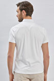 Beyaz Desenli Oxford Polo Yaka Cepli Pamuklu Casual Slim Fit Dar Kesim Tişört 1011240178