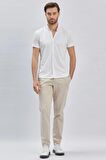 Beyaz Desenli Oxford Polo Yaka Cepli Pamuklu Casual Slim Fit Dar Kesim Tişört 1011240178
