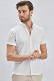 Beyaz Desenli Oxford Polo Yaka Cepli Pamuklu Casual Slim Fit Dar Kesim Tişört 1011240178