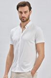 Beyaz Desenli Oxford Polo Yaka Cepli Pamuklu Casual Slim Fit Dar Kesim Tişört 1011240178