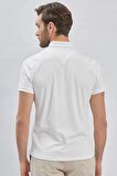 Beyaz Desenli Oxford Polo Yaka Cepli Pamuklu Casual Slim Fit Dar Kesim Tişört 1011240178