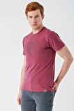 Mor Baskılı Bez Ayağı Bisiklet Yaka Cepli %100 Pamuk Slim Fit Dar Kesim Tişört 1011240181