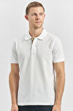 Beyaz Pike Polo Yaka Pamuklu Likralı Casual Slim Fit Dar Kesim Tişört 1011240186