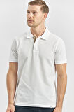 Beyaz Pike Polo Yaka Pamuklu Likralı Casual Slim Fit Dar Kesim Tişört 1011240186