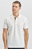 Beyaz Pike Polo Yaka Pamuklu Likralı Casual Slim Fit Dar Kesim Tişört 1011240186