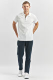 Beyaz Pike Polo Yaka Pamuklu Likralı Casual Slim Fit Dar Kesim Tişört 1011240186
