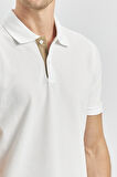 Beyaz Pike Polo Yaka Pamuklu Likralı Casual Slim Fit Dar Kesim Tişört 1011240186