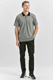 Siyah Kısa Kol Kendinden Desenli Jakarlı Polo Yaka Classic Comfort Fit Tişört 1011240190
