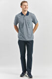 Koyu Lacivert Kısa Kol Kendinden Desenli Jakarlı Polo Yaka Classic Comfort Fit Tişört 1011240190