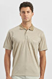 Taş Rengi Kısa Kol Kendinden Desenli Jakarlı Polo Yaka Classic Comfort Fit Tişört 1011240190