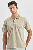 Taş Rengi Kısa Kol Kendinden Desenli Jakarlı Polo Yaka Classic Comfort Fit Tişört 1011240190