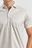 Bej Kısa Kol Kendinden Desenli Suprem Polo Yaka Classic Comfort Fit Tişört 1011240191