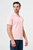 Pembe Kısa Kol Düz Pike Polo Yaka Casual Slim Fit Tişört 1011240194