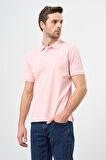 Pembe Kısa Kol Düz Pike Polo Yaka Casual Slim Fit Tişört 1011240194