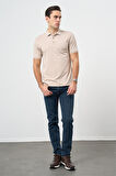 Açık Bej Kısa Kol Düz Pike Polo Yaka Casual Comfort Fit Tişört 1011240195
