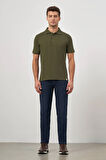 Koyu Haki Kısa Kol Düz Pike Polo Yaka Casual Comfort Fit Tişört 1011240195