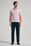 Pembe Kısa Kol Baskılı Pike Polo Yaka Cepsiz esnek Casual Slim Fit Tişört 1011250150