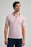 Pembe Kısa Kol Baskılı Pike Polo Yaka Cepsiz esnek Casual Slim Fit Tişört 1011250150