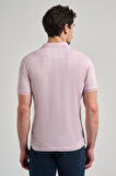 Pembe Kısa Kol Baskılı Pike Polo Yaka Cepsiz esnek Casual Slim Fit Tişört 1011250150