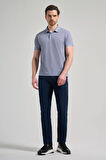 Koyu Lacivert Kısa Kol Baskılı Pike Polo Yaka Cepsiz esnek Casual Slim Fit Tişört 1011250151