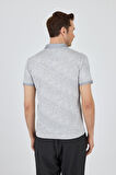 Gri Kısa Kol Baskılı Pike Polo Yaka Cepsiz esnek Casual Slim Fit Tişört 1011250152