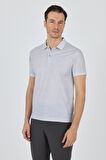 Gri Kısa Kol Baskılı Pike Polo Yaka Cepsiz esnek Casual Slim Fit Tişört 1011250153