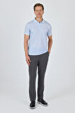 Koyu Mavi Kısa Kol Baskılı Pike Polo Yaka Cepsiz esnek Casual Slim Fit Tişört 1011250153