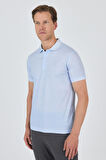 Koyu Mavi Kısa Kol Baskılı Pike Polo Yaka Cepsiz esnek Casual Slim Fit Tişört 1011250153