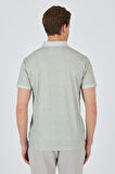 Açık Yeşil Kısa Kol Baskılı Pike Polo Yaka Cepsiz esnek Casual Slim Fit Tişört 1011250153