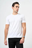 Beyaz Kısa Kol Düz Bez Ayağı Bisiklet Yaka Casual Slim Fit Tişört 1011245193