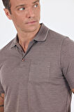 Koyu Kahverengi Kısa Kol Polo Yaka Cepli Classic Standart Beden Tişört 1011250172