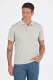 Açık Bej Kısa Kol Polo Yaka Cepli Classic Standart Beden Tişört 1011250173