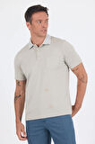 Açık Bej Kısa Kol Polo Yaka Cepli Classic Standart Beden Tişört 1011250173