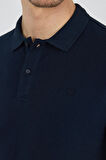 Koyu Lacivert Polo Yaka Kısa Kol Cepsiz Slim Fit Classic Pamuklu Tişört 1011250177