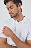 Beyaz Polo Yaka Kısa Kol Cepsiz Slim Fit Classic Pamuklu Tişört 1011250177