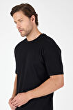 Siyah Bisiklet Yaka Kısa Kol Slim Fit Pamuklu Tişört 1011250191
